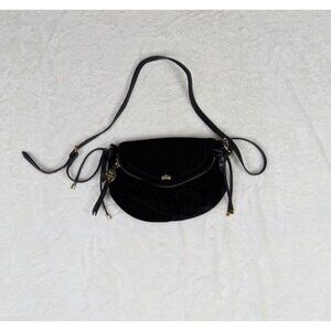 Juicy Couture Black Y2K Velour Crossbody Bag Leather Fold-over Adjustable Strap